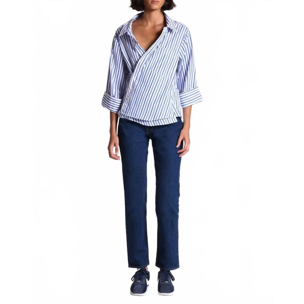 NEW CISSA pop over fixed wrap overshirt in pool stripe